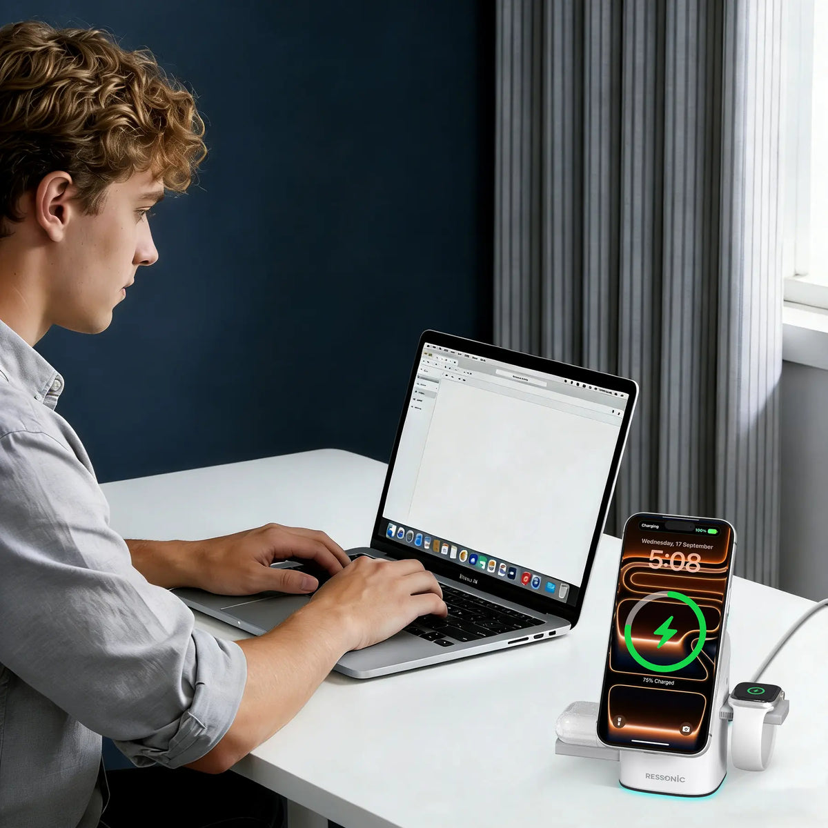 3-in-1 Wireless Charger 25W Quick Charge Hub 45W Adapter iPhone Samsung iWatch AirPods Magnetic One-Click Auto Rotation Travel-Friendly