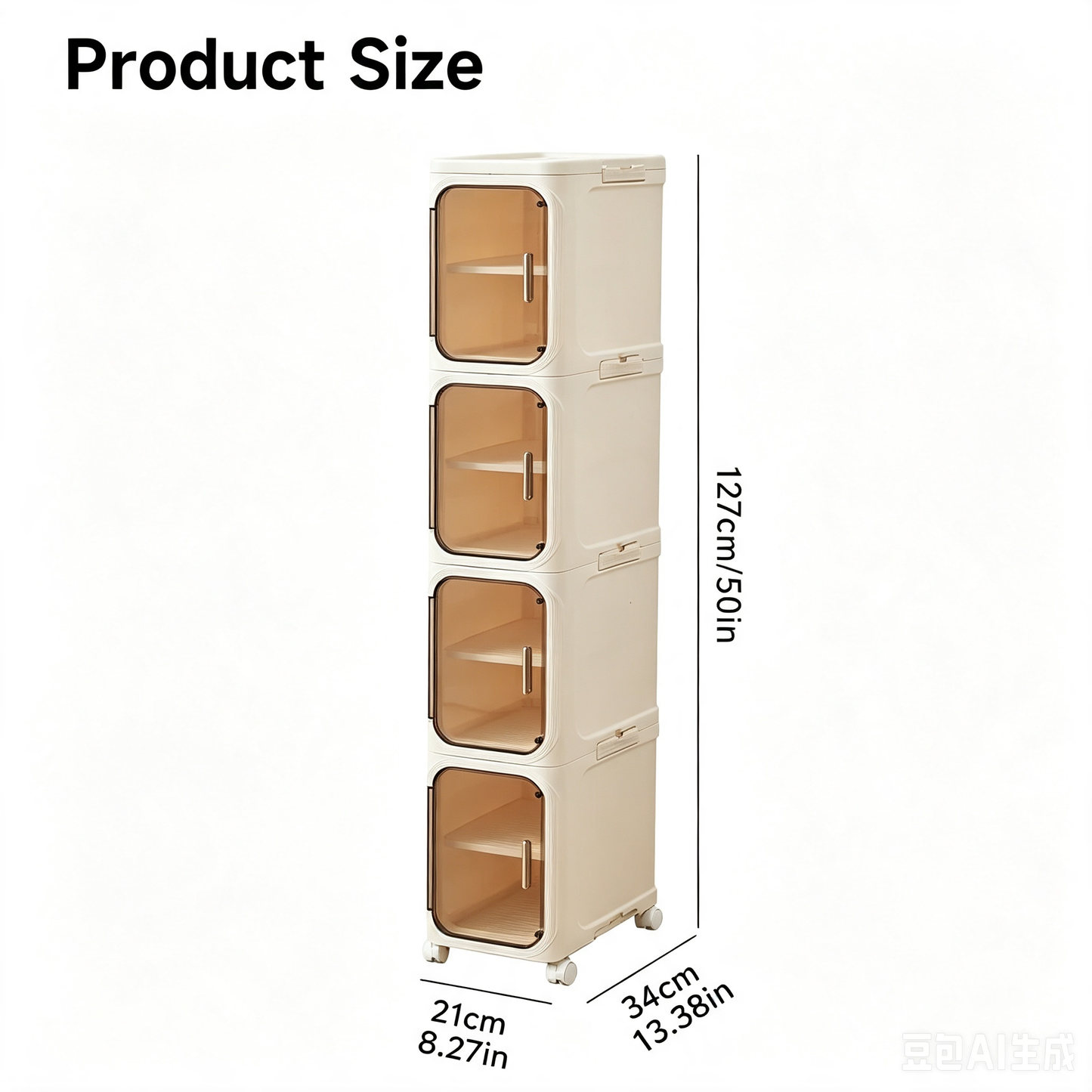 4-Layer Tall Narrow Storage Cabinet – Slim Design with Doors, Adjustable Shelves, Wheels & Stackable Foldable Build, Perfect for Bathroom, Laundry & Small Spaces