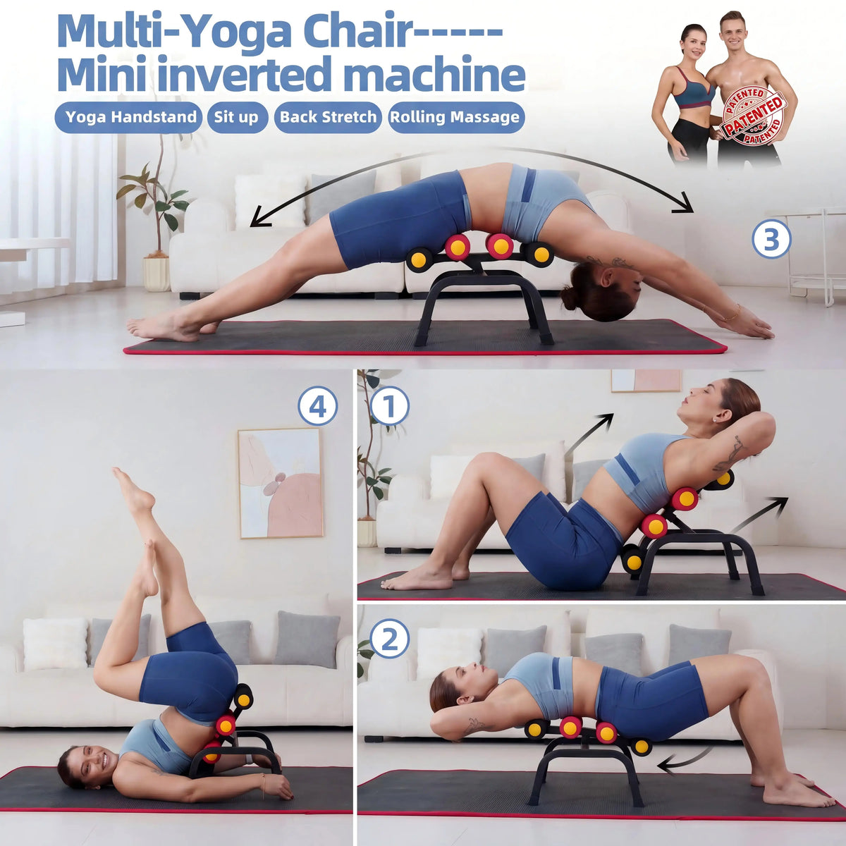 Mini Inversion Table & Glutes Trainer Machine – Lower Back & Waist Exercise, Strength Training & Relaxation with Foam Rollers