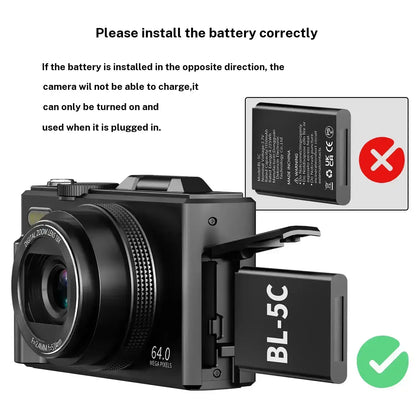4K Digital Camera, 64MP with 3" 180° Flip Screen, 18X Zoom, 32GB SD Card & 2 Batteries – Perfect Gift