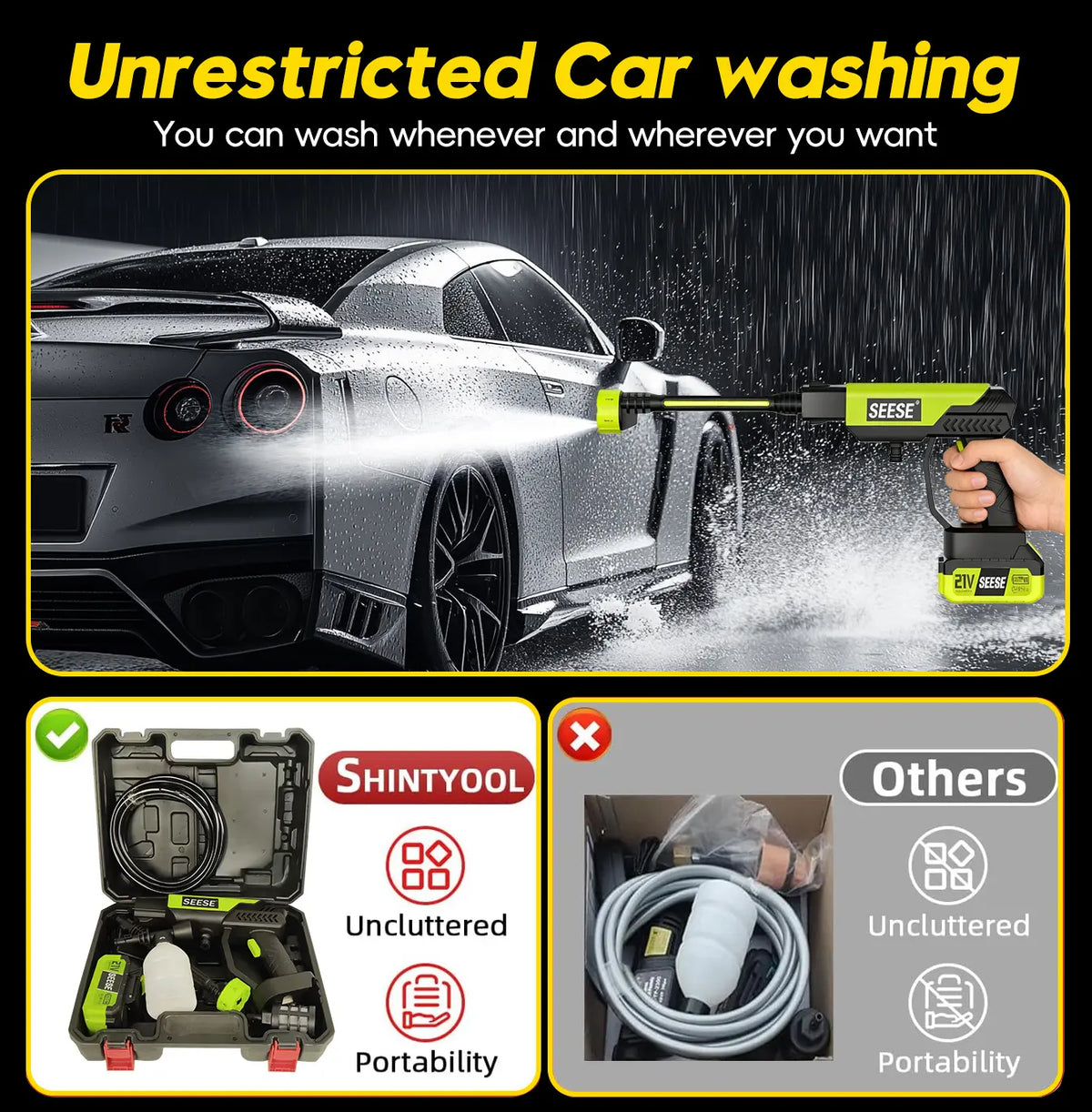 Cordless Pressure Washer with Single Port Charger Base, Portable Bottle Washer for Car, Home Cleaning & Garden Watering