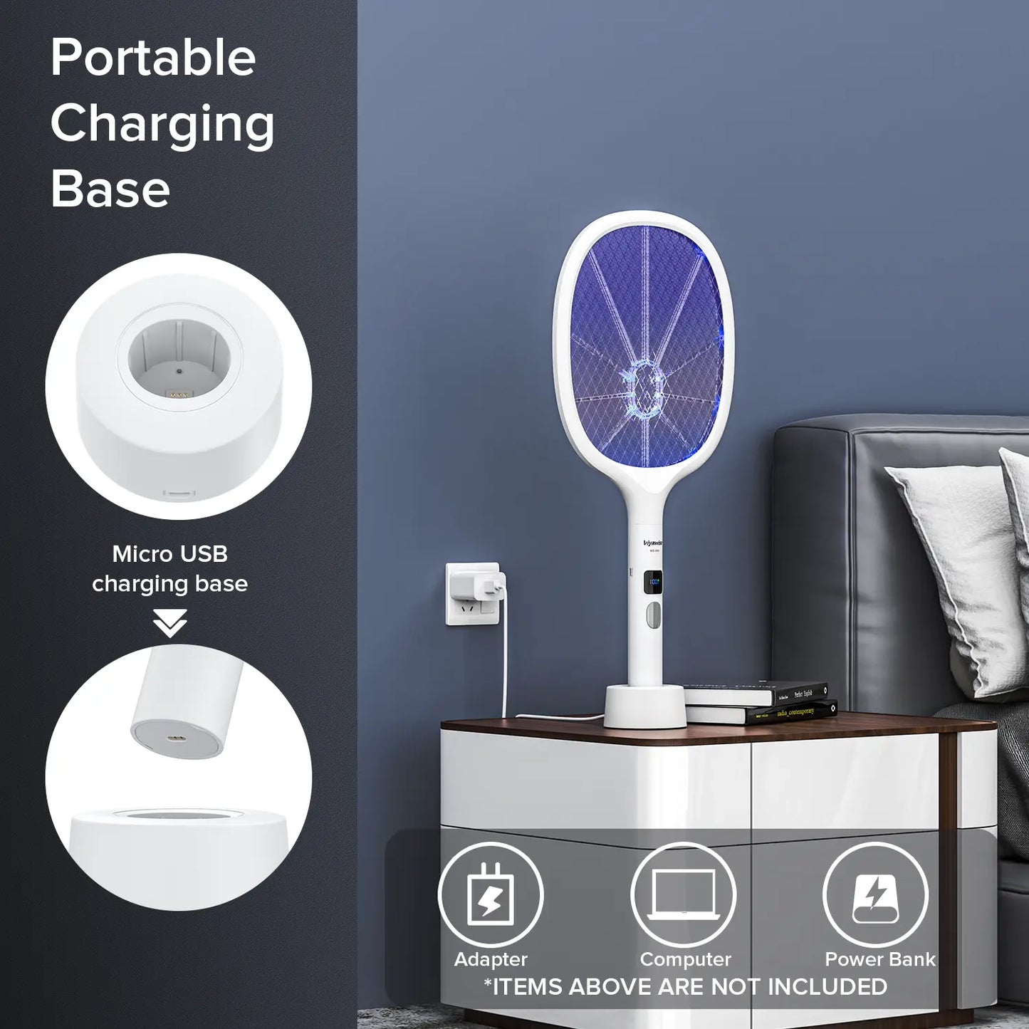 Powerful Bug Zapper Indoor & Outdoor – 10-LED Mosquito & Gnat Killer with Large Mesh, Rechargeable, LED Display & Safe Fly Swatter for Home Use
