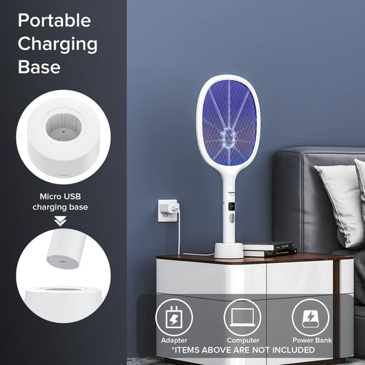 Powerful Bug Zapper Indoor & Outdoor – 10-LED Mosquito & Gnat Killer with Large Mesh, Rechargeable, LED Display & Safe Fly Swatter for Home Use