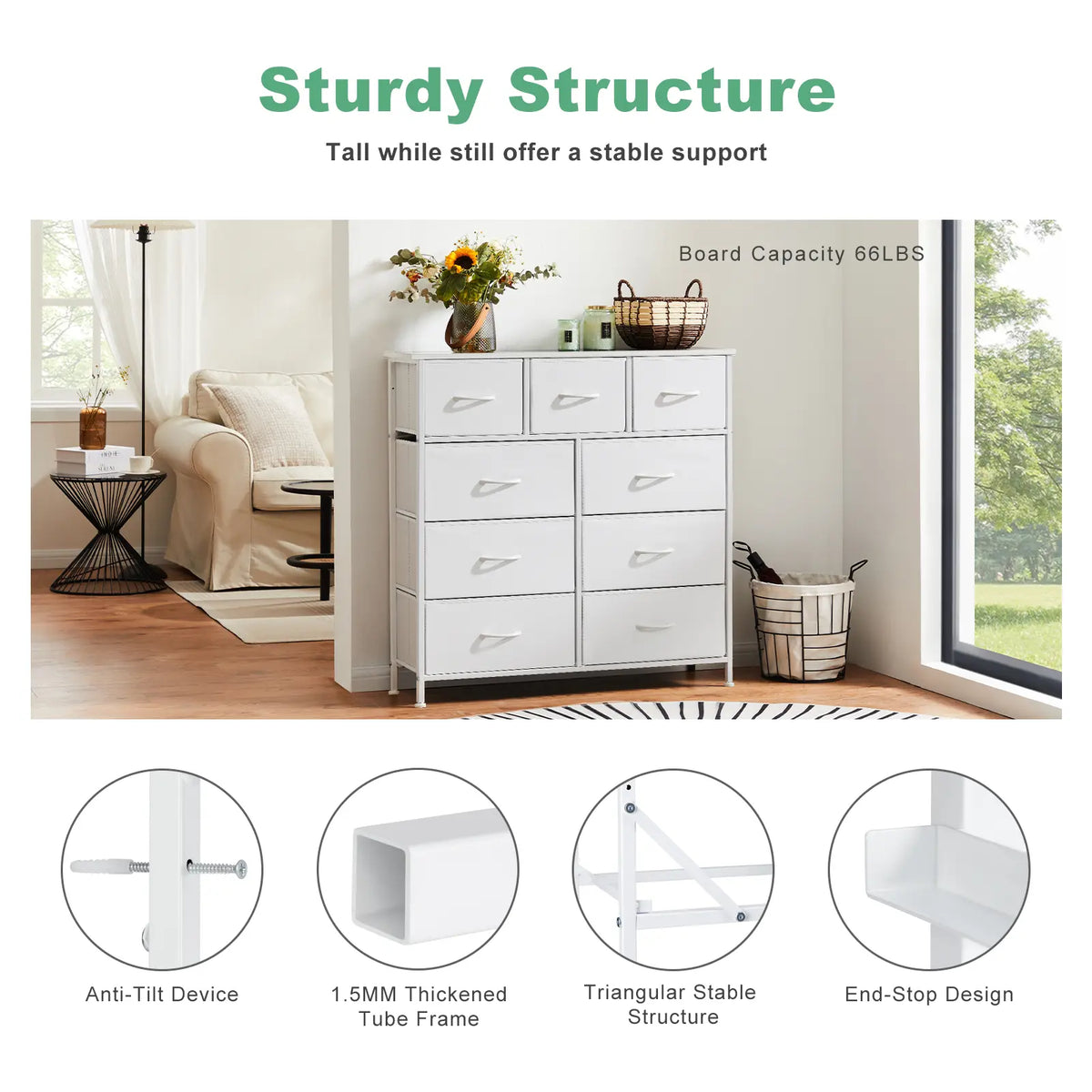 9-Drawer Fabric Storage Tower – Bedroom Dresser with Fabric Bins, Steel Frame & Wood Top for Bedroom, Closet & Home Organization