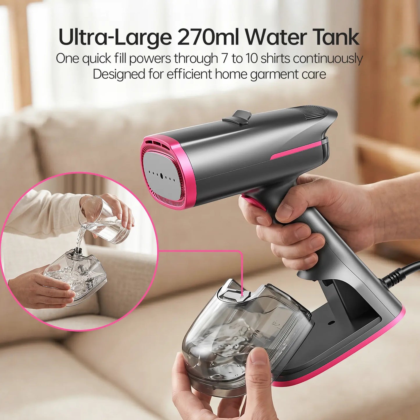Handheld Garment Steamer & Iron 2-in-1 – 1400W, 270ml, Portable Travel Clothes Steamer with Large Ceramic Heat Panel