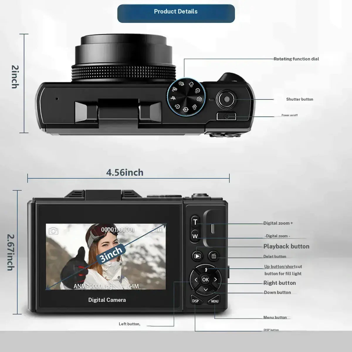 4K Digital Camera, 64MP with 3" 180° Flip Screen, 18X Zoom, 32GB SD Card & 2 Batteries – Perfect Gift