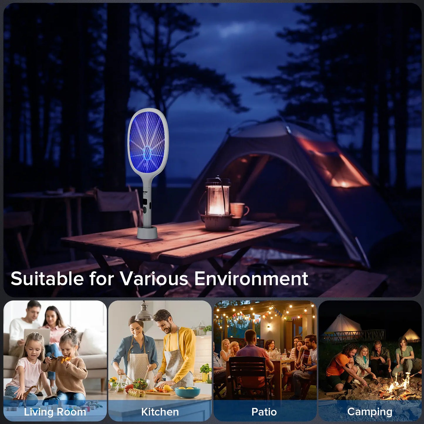 Powerful Bug Zapper Indoor & Outdoor – 10-LED Mosquito & Gnat Killer with Large Mesh, Rechargeable, LED Display & Safe Fly Swatter for Home Use