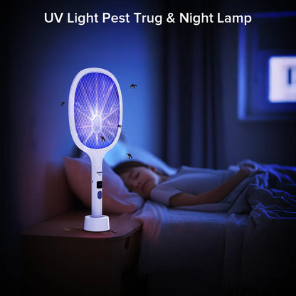 Powerful Bug Zapper Indoor & Outdoor – 10-LED Mosquito & Gnat Killer with Large Mesh, Rechargeable, LED Display & Safe Fly Swatter for Home Use