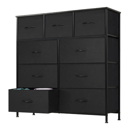 9-Drawer Fabric Storage Tower – Bedroom Dresser with Fabric Bins, Steel Frame & Wood Top for Bedroom, Closet & Home Organization