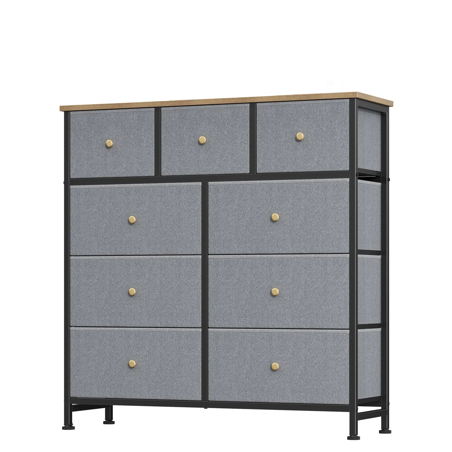 9-Drawer Fabric Storage Tower – Bedroom Dresser with Fabric Bins, Steel Frame & Wood Top for Bedroom, Closet & Home Organization