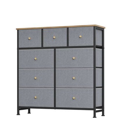 9-Drawer Fabric Storage Tower – Bedroom Dresser with Fabric Bins, Steel Frame & Wood Top for Bedroom, Closet & Home Organization