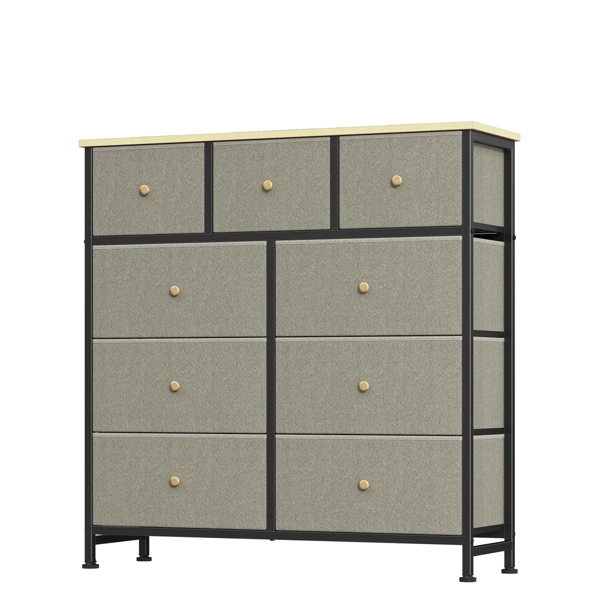 9-Drawer Fabric Storage Tower – Bedroom Dresser with Fabric Bins, Steel Frame & Wood Top for Bedroom, Closet & Home Organization