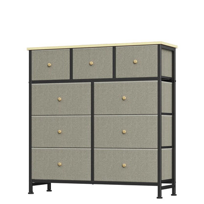 9-Drawer Fabric Storage Tower – Bedroom Dresser with Fabric Bins, Steel Frame & Wood Top for Bedroom, Closet & Home Organization