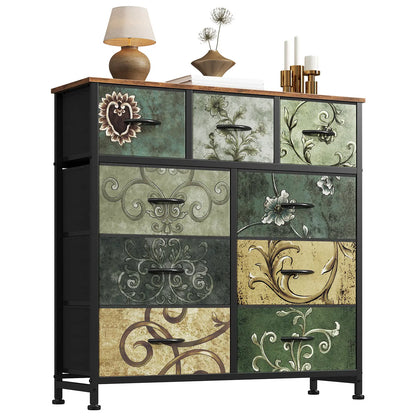 9-Drawer Fabric Storage Tower – Bedroom Dresser with Fabric Bins, Steel Frame & Wood Top for Bedroom, Closet & Home Organization