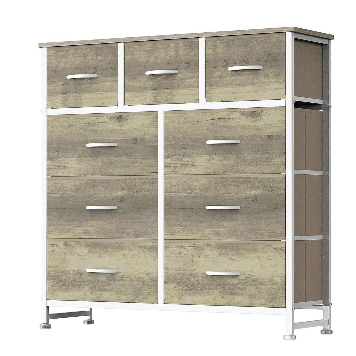 9-Drawer Fabric Storage Tower – Bedroom Dresser with Fabric Bins, Steel Frame & Wood Top for Bedroom, Closet & Home Organization