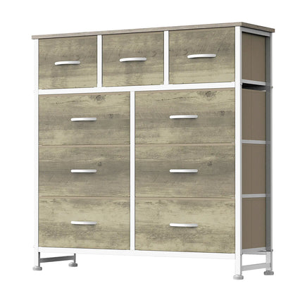 9-Drawer Fabric Storage Tower – Bedroom Dresser with Fabric Bins, Steel Frame & Wood Top for Bedroom, Closet & Home Organization