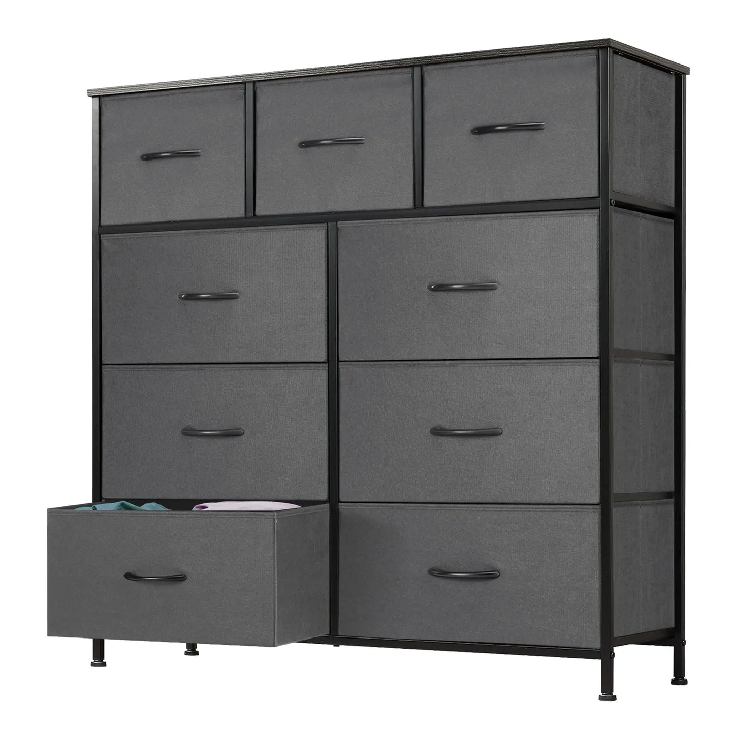 9-Drawer Fabric Storage Tower – Bedroom Dresser with Fabric Bins, Steel Frame & Wood Top for Bedroom, Closet & Home Organization