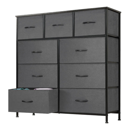 9-Drawer Fabric Storage Tower – Bedroom Dresser with Fabric Bins, Steel Frame & Wood Top for Bedroom, Closet & Home Organization