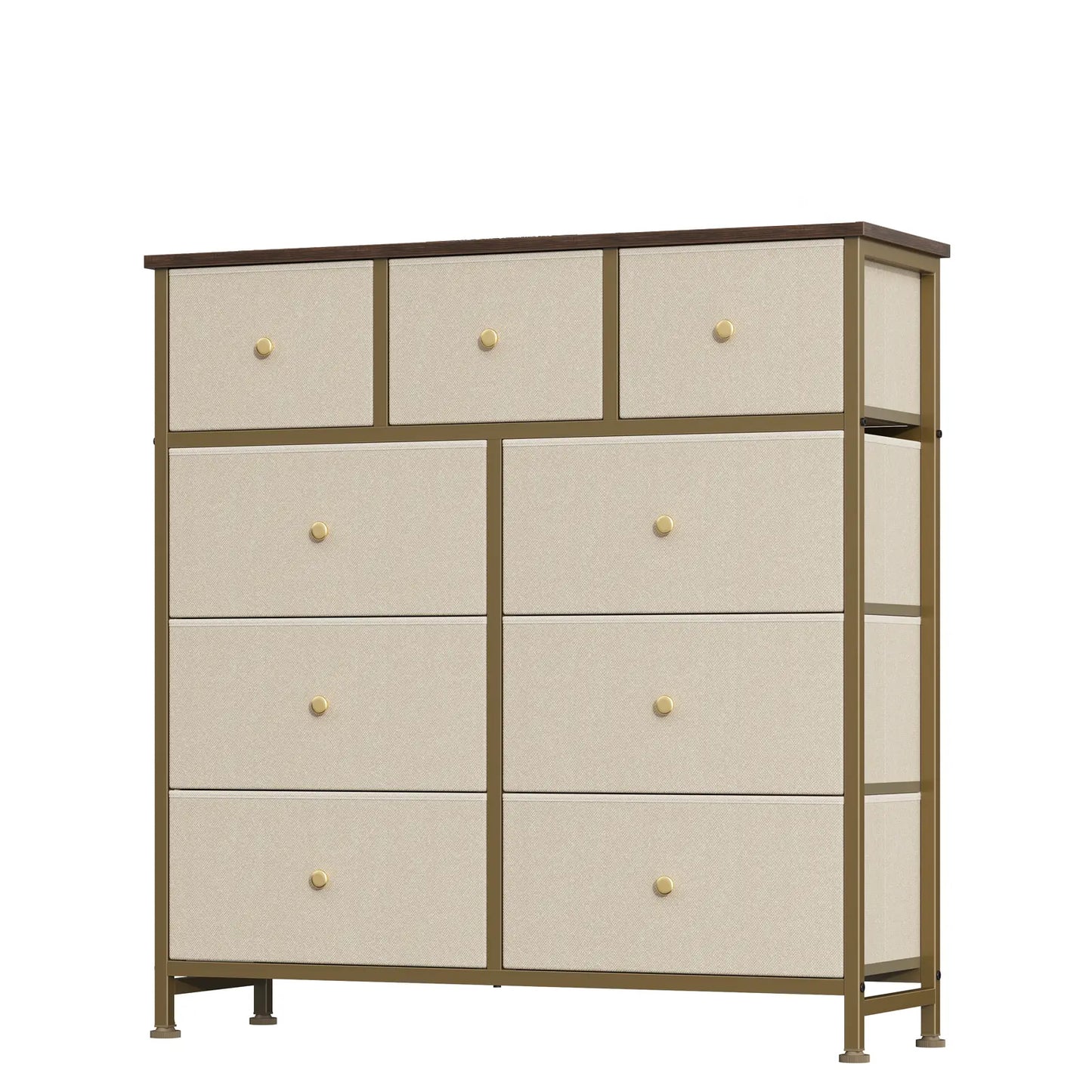9-Drawer Fabric Storage Tower – Bedroom Dresser with Fabric Bins, Steel Frame & Wood Top for Bedroom, Closet & Home Organization