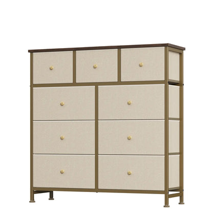 9-Drawer Fabric Storage Tower – Bedroom Dresser with Fabric Bins, Steel Frame & Wood Top for Bedroom, Closet & Home Organization