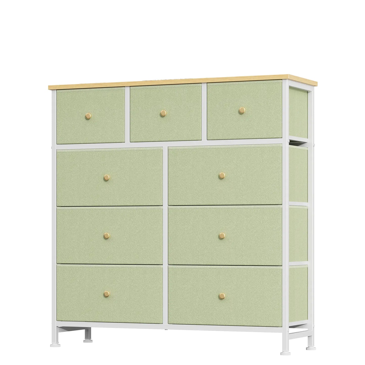 9-Drawer Fabric Storage Tower – Bedroom Dresser with Fabric Bins, Steel Frame & Wood Top for Bedroom, Closet & Home Organization