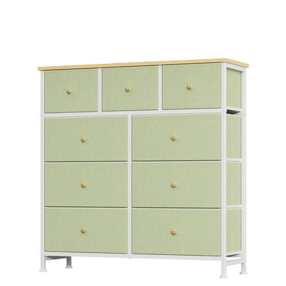9-Drawer Fabric Storage Tower – Bedroom Dresser with Fabric Bins, Steel Frame & Wood Top for Bedroom, Closet & Home Organization