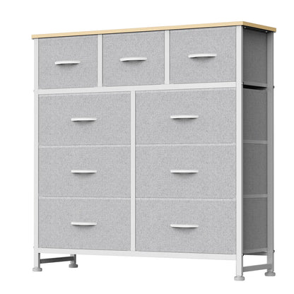 9-Drawer Fabric Storage Tower – Bedroom Dresser with Fabric Bins, Steel Frame & Wood Top for Bedroom, Closet & Home Organization