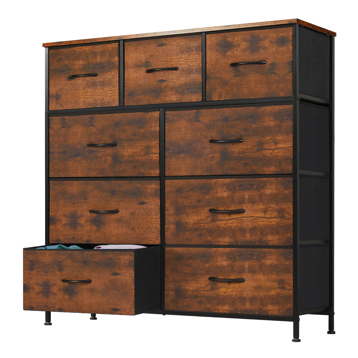 9-Drawer Fabric Storage Tower – Bedroom Dresser with Fabric Bins, Steel Frame & Wood Top for Bedroom, Closet & Home Organization