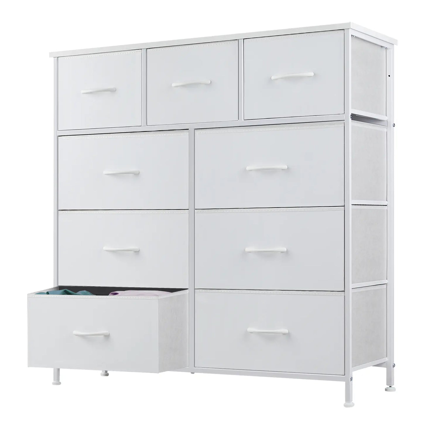 9-Drawer Fabric Storage Tower – Bedroom Dresser with Fabric Bins, Steel Frame & Wood Top for Bedroom, Closet & Home Organization