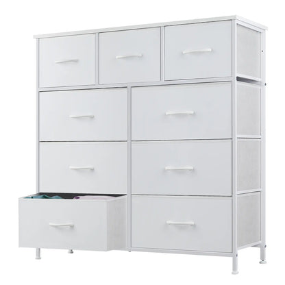 9-Drawer Fabric Storage Tower – Bedroom Dresser with Fabric Bins, Steel Frame & Wood Top for Bedroom, Closet & Home Organization