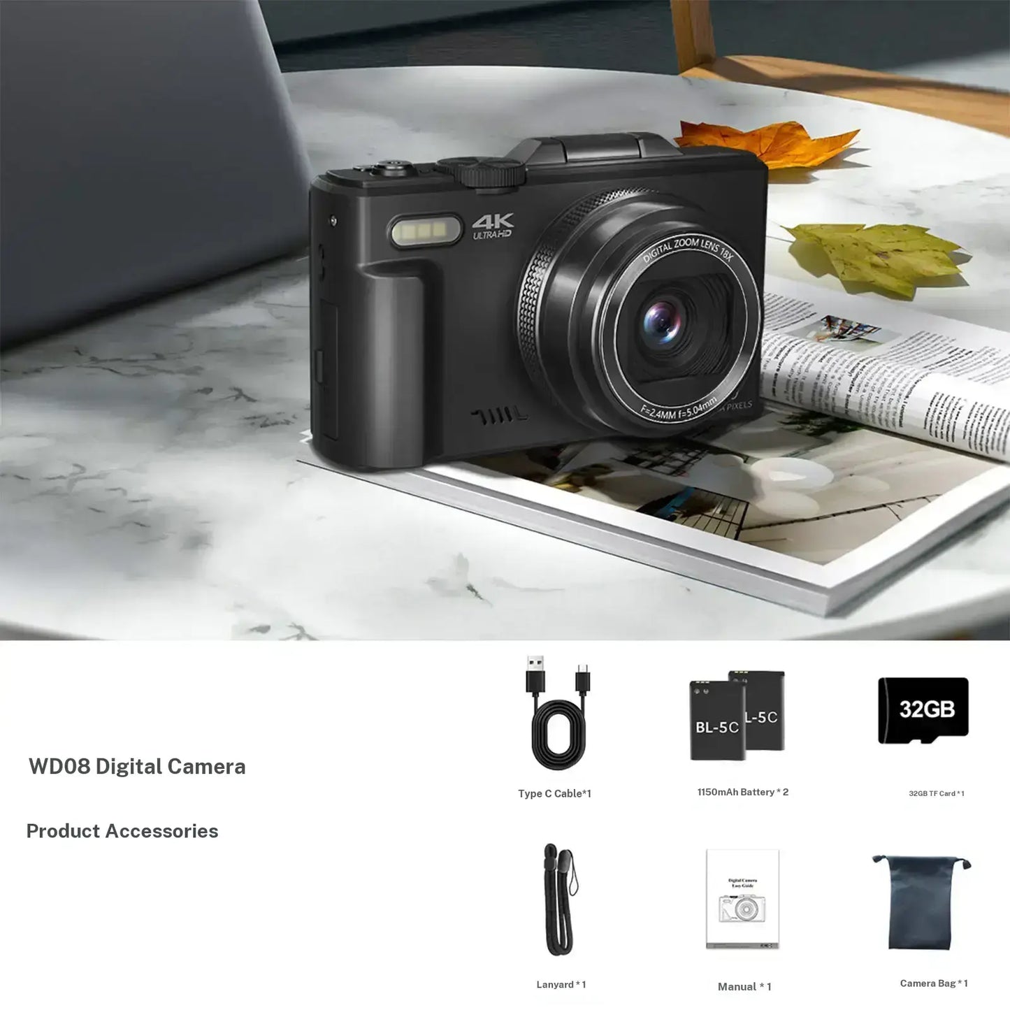 4K Digital Camera, 64MP with 3" 180° Flip Screen, 18X Zoom, 32GB SD Card & 2 Batteries – Perfect Gift