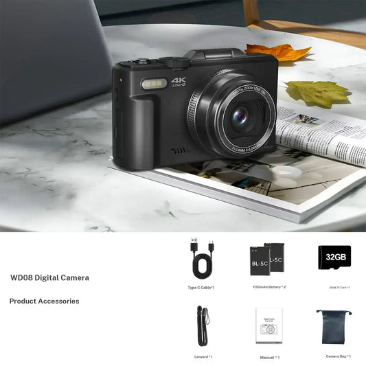 4K Digital Camera, 64MP with 3" 180° Flip Screen, 18X Zoom, 32GB SD Card & 2 Batteries – Perfect Gift