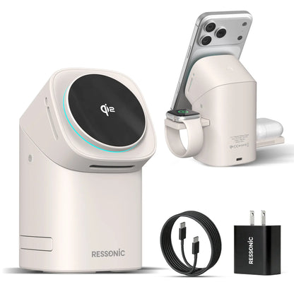 3-in-1 Wireless Charger 25W Quick Charge Hub 45W Adapter iPhone Samsung iWatch AirPods Magnetic One-Click Auto Rotation Travel-Friendly